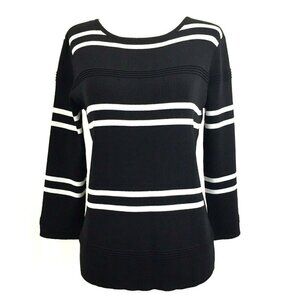 Style & Co Women's size Small 3/4 Sleeve Fine Knit Top Black White